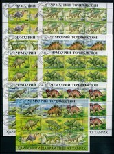 Tadschikistan KB MiNr. 50-57+ Zd-Bogen gestempelt Dinosaurier (GG271