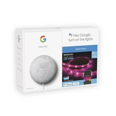"NEW" Google Nest Mini Chalk + Merkury Innovations Smart LED Lightstrip Bundle - Image 1 of 2