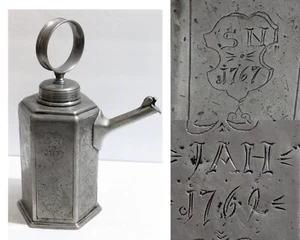 Stamped Zinn Engraved Pewter 1767 1769 Water Wine Jar Vessel Flagon Pitcher 12x8 - Picture 1 of 24