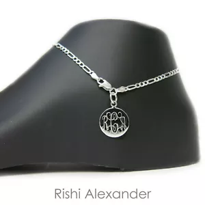 Fußkette 925 Sterling Silber 3 mm Figaro Monogramm personalisiert - Bild 1 von 2