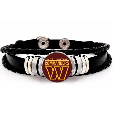 Washington Commanders Mens Womens Black Leather Bracelet Football w GiftPg D14 Cover