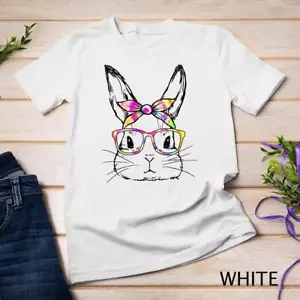 Dy Cute Bunny Face Tie Dye Glasses Easter Day T-Shirt Unisex T-shirt - Picture 1 of 8