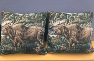 Set Of 2 Moose Mountains Lodge Lake Cabin Nature Throw Pillows Rustic Home Decor - Picture 1 of 12