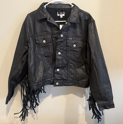 牧马人挡泥板条纹夹克黑色骑手西部牛仔摇滚金属超大 XS — 第 1/4 张图片