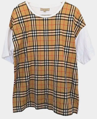 Camiseta para hombre BURBERRY BRIT Nova Check a cuadros delantera, blanca trasera cuello redondo talla L Foto 1 de 4