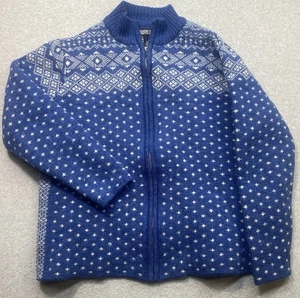 Land's End Fair Isle Blue Full Zip Sweater Teens Sz 14-16 Pullover MockNeck - Picture 1 of 7