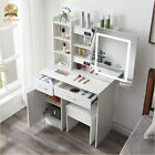 8 Shelves Dressing Table With Lighted Mirror And Stool Vanity Table Makeup Desk