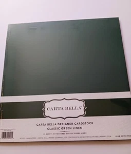 Carta Bella - Classic Green Linen Designer Cardstock - 25 Sheets - NEW - Picture 1 of 2