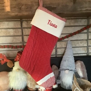 POTTERY BARN KIDS Quilted RED White Gingham Tiana CHRISTMAS STOCKING - Picture 1 of 1
