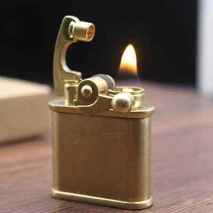 Brass Flint-free Torch Lighter Retro Windproof Grinding Wheel Kerosene Oil Pipe - Picture 1 of 27