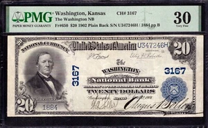 1902 $20 WASHINGTON NATIONAL BANK NOTE CURRENCY KANSAS PMG VERY FINE VF 30 - Picture 1 of 4