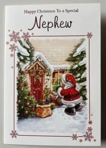 SPECIAL NEPHEW CHRISTMAS CARD SANTA SNOW PRESENTS - Picture 1 of 4