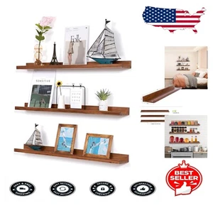 Light Walnut 36 Inch Wall Shelf Set - Ideal for Nursery, Kitchen & Living Room - Picture 1 of 9