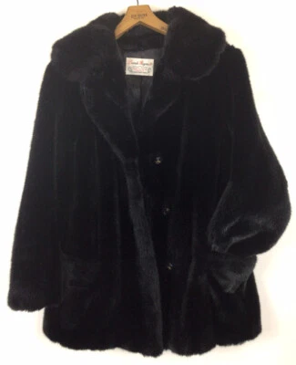 Abrigo vintage años 60 Mincara Russel Taylor Derek Rayne negro imitación piel bolsillos OS Foto 1 de 4