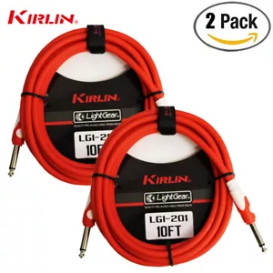 2 PACK Kirlin 10 ft Guitar Instrument Patch Cable RED + Free Cable Tie 1/4" NEW - Picture 1 of 1
