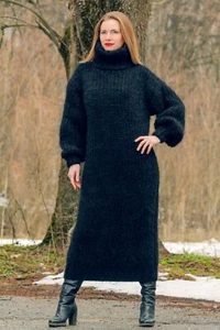 Vestido largo SuperTanya negro mohair difuso hecho a mano listo para enviar XL-XXL - Imagen 1 de 7