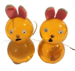 Mice Crafted From Lucite Amber Colored Balls Cute Rare Set of 2 - Picture 1 of 6