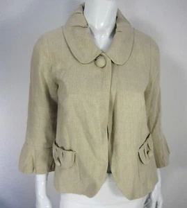 J CREW LONG SLEEVE 100% Linen JACKET Size 2T Beige Pockets - Picture 1 of 19