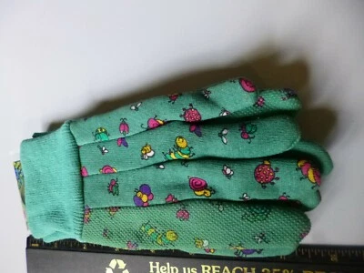 midwest kids gardening gloves butterflies bugs green childrens New - Image 1 of 3