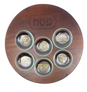 Placa sembradora de madera de acacia natural para Pascua 12" incl. 6 insertos de vidrio mancha oscura - Imagen 1 de 4