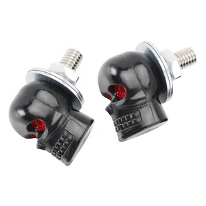 2x Custom SKULL License Plate Bolt Screw Black Plastic Motorcycle Chopper Bobber - Picture 1 of 8