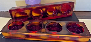 Crate & Barrel Ruby Red Tea Light Holders **GLOWS** Set of 2 1X2.25X9" - Picture 1 of 6