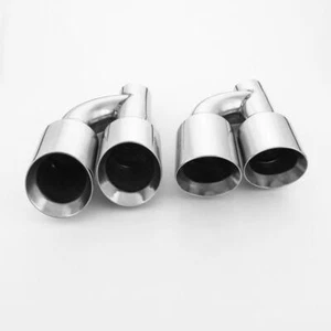 Pair Dual 4" Slant Dual Wall Out Offset 2.5" Inlet Stainless Steel Exhaust Tips - Picture 1 of 7