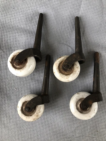 Set of 4  Porcelain Furniture 2" Wheel Casters Vintage Tapered Shaft Cast Cover