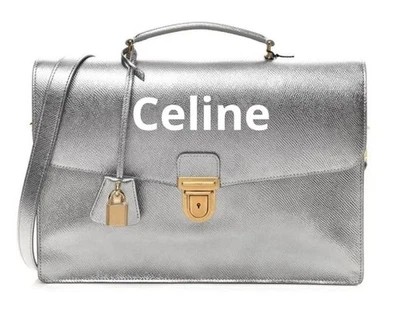 Maletín de piel de becerro laminado plateado con candado CELINE hecho en Italia Foto 1 de 4