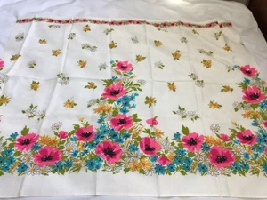 Vintage Cotton Blend Border Print Floral  Pink, Teal, Gold 1.5 yard x 45" Wide - Picture 1 of 7