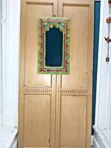 INDISCHER VINTAGE HANDBEMALTER BÜGEL HOLZSPIEGEL - 47,5 cm x 27,5 cm - Bild 1 von 13