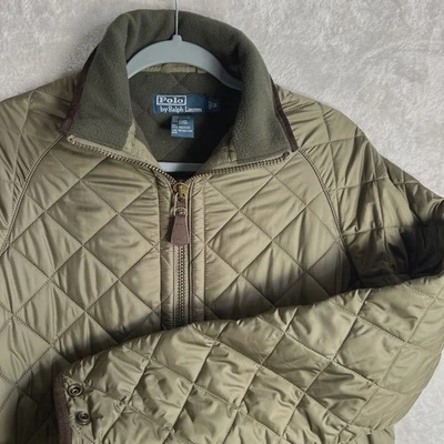 VTG POLO RALPH LAUREN Quilted Full Zip Jacket S Leather Trim Fleece Lined Green - Image 1 of 4