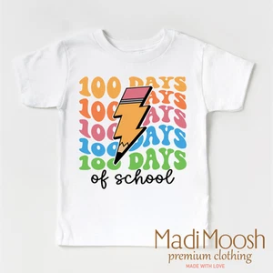 100 Days Of School Lightning Bolt Shirt - School Tee - Picture 1 of 9
