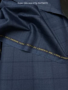 LORO PIANA Super 150s Wool Suiting Fabric Navy Plaid "SUITMATE" 4.0 meter - Picture 1 of 15