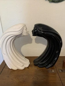 Vintage RARE Ceramic Black & White Twin Statues 80’s - Picture 1 of 4