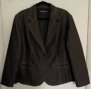 Kasper Woman Essential Sportswear Black Denim Blazer Jacket Size 20W - Picture 1 of 24