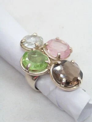 ANELLO in ARGENTO 925 con Pietre semipreziose: Acquamarina, Peridoto, Quarzi - Immagine 1 di 4