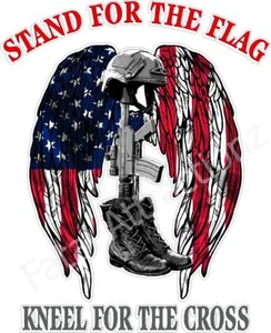 Stand For The Flag Kneel For The Cross Vinyl Decal sticker american USA battle - Picture 1 of 1