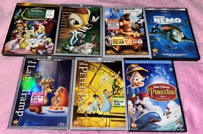DISNEY/ PIXAR: 7 Blu-Ray/ DVD Lot: Bambi/ Finding Nemo/ Lady & Tramp/ Peter Pan - Image 1 of 4