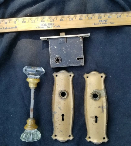 Antique Door Lock Set with Glass door knobs / Lock Plates Cover
