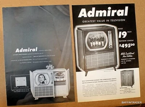 2 x Admiral Television TV 1950 Magazine Print Ads 7 x 10 - Picture 1 of 1