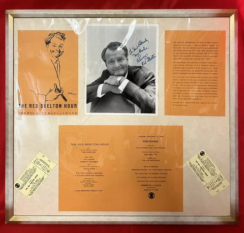Red Skelton Framed Autographed Photo & 1967 Program with 2 Tickets Cover