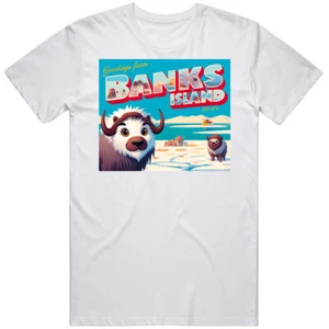 Greetings From Banks Island 2024 Funny Parody Postcard T Shirt - Picture 1 of 10