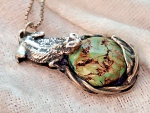 Silber Hornkröte Halskette grün türkis signiert C George 1976 15,6 g geprüft - Bild 1 von 15