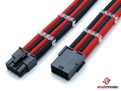 8pin ATX / CPU 45cm Black Red Sleeved Extension Cable with 2 Cable Comb Shakmods - Image 1 of 4