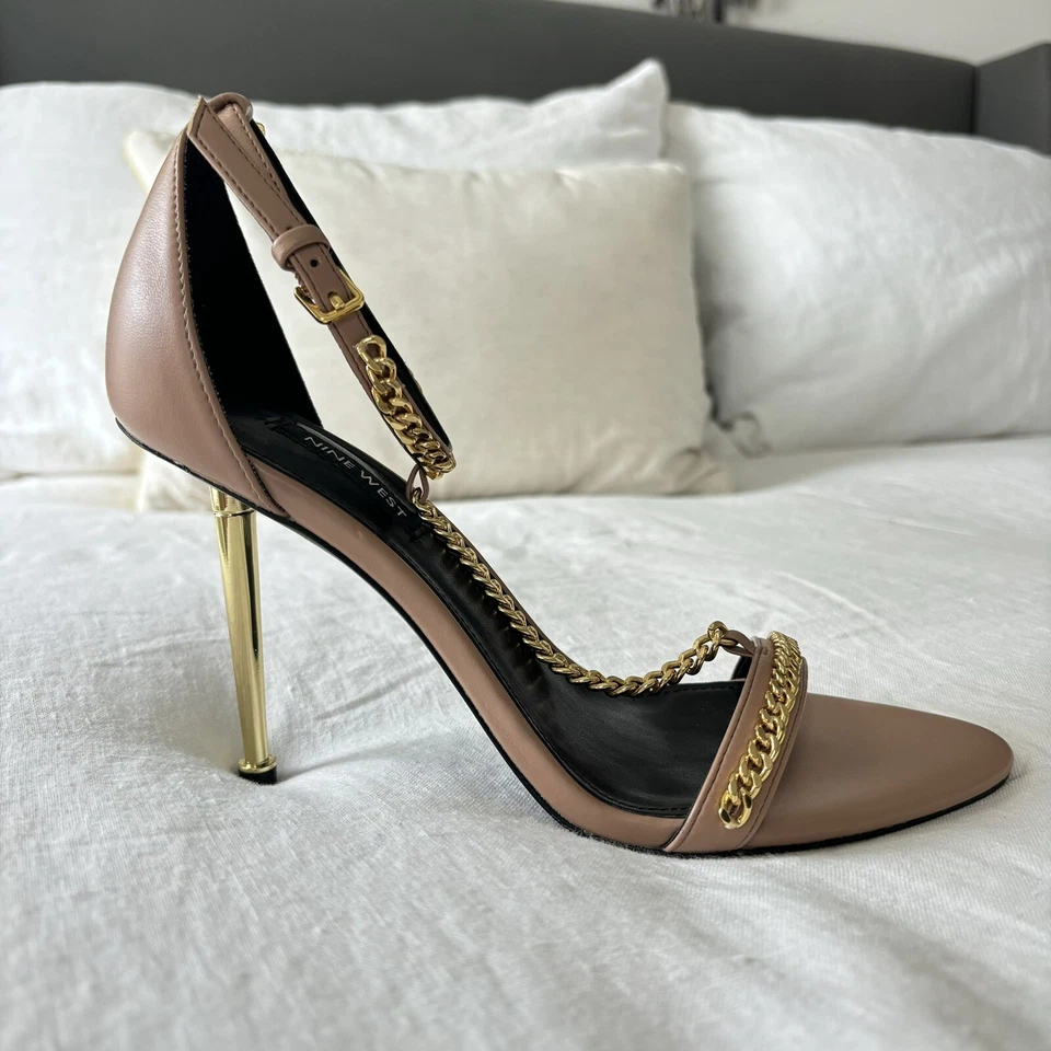 Nine West Women’s Ropes Heeled T-Strap Sandals 8 Tan Pre-owned Beige Pumps Heels - Image 1 of 4