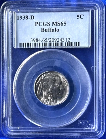 1938 D Nickel Indian Head or Buffalo PCGS MS-65 Buffalo Cover
