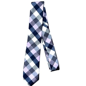 Chaps Ralph Lauren Tie Navy Blue, Purple & White Plaid Woven Necktie Thin Narrow - Picture 1 of 3