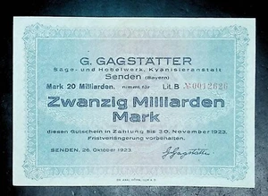 Billete de 20.000.000.000/20 mil millones de marcos de Alemania Bayern G Gagstatter de 1923 - Imagen 1 de 2