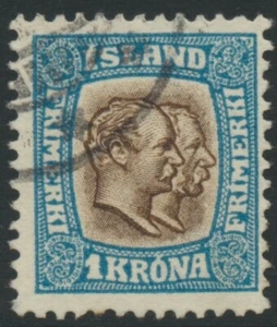 ICELAND. 1 Kr marrón/azul Dos Reyes, F usado (PH1477) - Imagen 1 de 1
